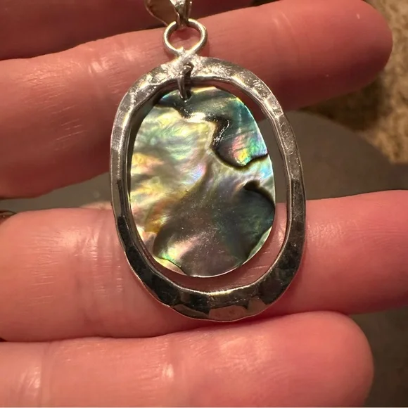 Silver Abalone Shell Jewelry Set necklace and earrings - Picture 7 of 7